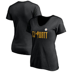 T.J. Watt Pittsburgh Steelers Women's Checkdown V-Neck T-Shirt - Black - NFL