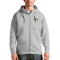 Green Bay Packers Antigua Victory Full-Zip Hoodie - Heather Gray - NFL