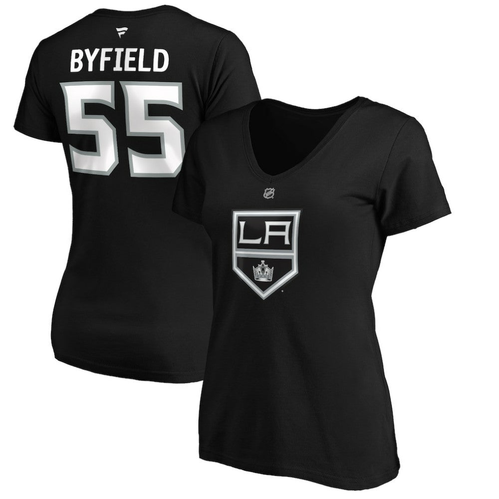 Quinton Byfield Los Angeles Kings Fanatics Women's Authentic Stack Name & Number V-Neck T-Shirt - Black | Fanatics sale