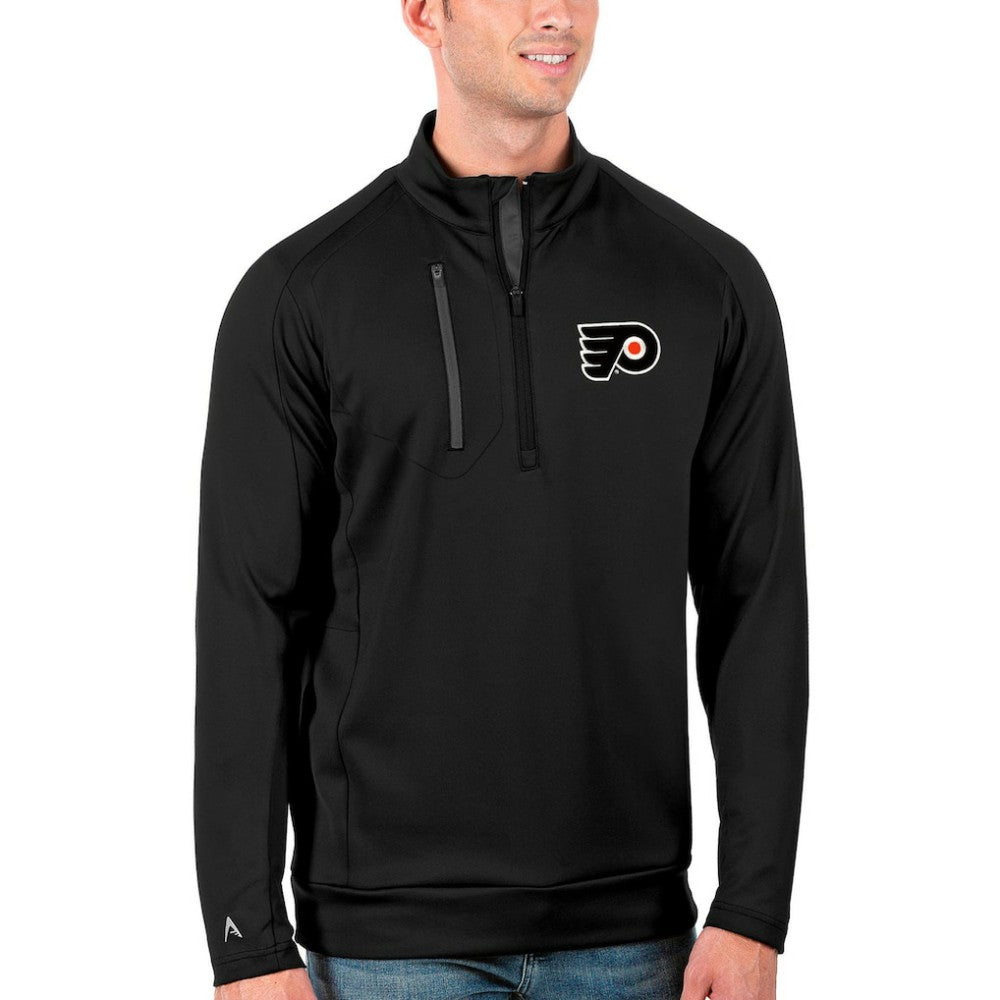 Philadelphia Flyers Antigua Generation Quarter-Zip Pullover Jacket - Black/Charcoal | NHL Clearance