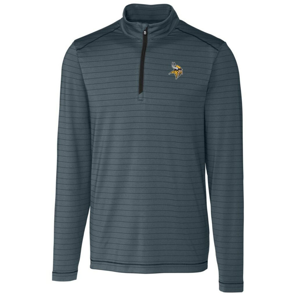 Minnesota Vikings Cutter & Buck Holman Stripe Quarter-Zip Pullover Jacket - Heather Black - NFL