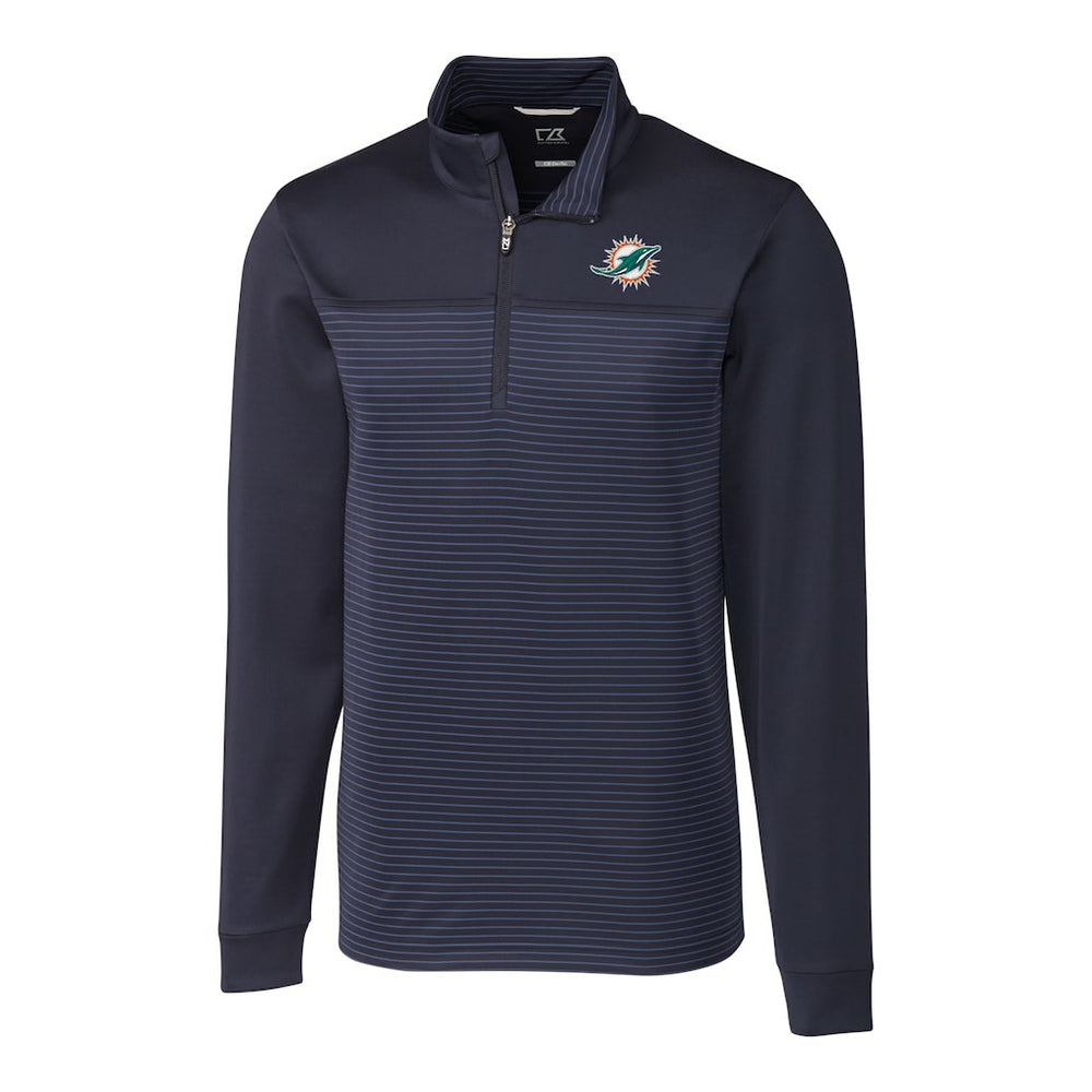 Miami Dolphins Cutter & Buck Big & Tall Traverse Stripe Quarter-Zip Pullover Jacket - Navy - NFL
