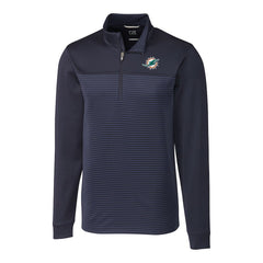 Miami Dolphins Cutter & Buck Big & Tall Traverse Stripe Quarter-Zip Pullover Jacket - Navy - NFL