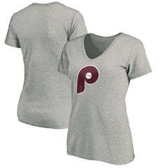 Philadelphia Phillies Women's Cooperstown Collection Huntington Logo V-Neck T-Shirt Discount