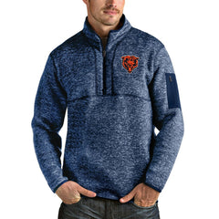 Chicago Bears Antigua Bear Head Fortune Quarter-Zip Pullover Jacket - Heather Navy - NFL