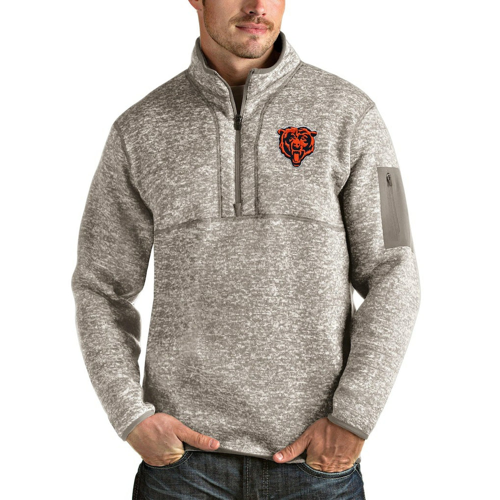 Chicago Bears Antigua Bear Head Fortune Quarter-Zip Pullover Jacket - Oatmeal - NFL