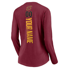 Cleveland Cavaliers Women's Playmaker Personalized Name & Number Long Sleeve V-Neck T-Shirt Wine