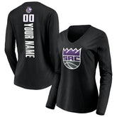 Sacramento Kings Women's Playmaker Personalized Name & Number Long Sleeve V-Neck T-Shirt Black