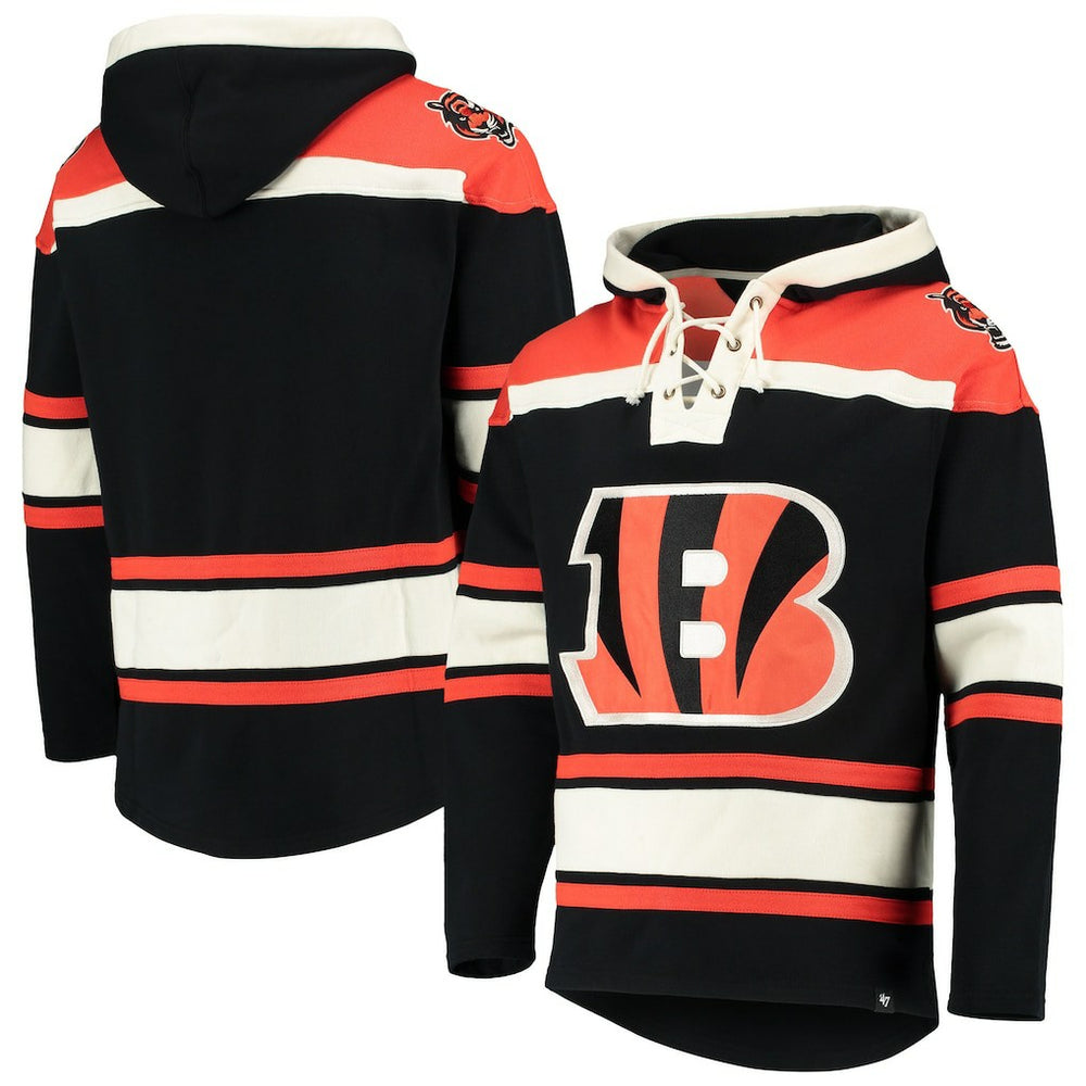 Cincinnati Bengals '47 Lacer V-Neck Pullover Hoodie - Black - 47 brand