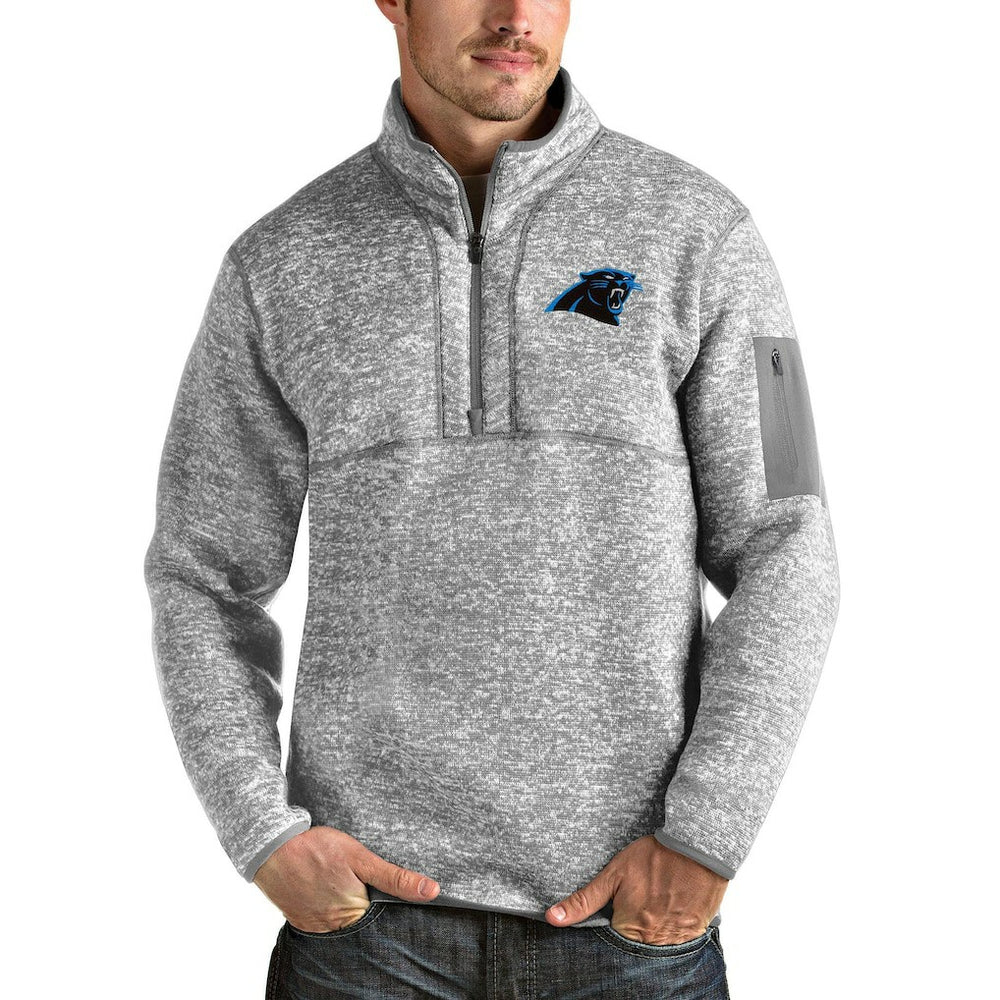 Carolina Panthers Antigua Team Logo Fortune Quarter-Zip Pullover Jacket - Heather Gray - NFL