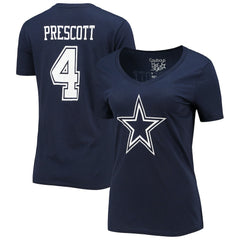 Dak Prescott Dallas Cowboys Women's Player Icon Name & Number V-Neck T-Shirt - Navy - Fanatics