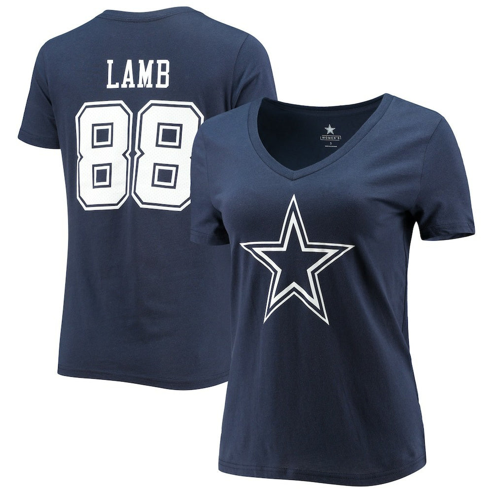 CeeDee Lamb Dallas Cowboys Women's Player Icon Name & Number V-Neck T-Shirt - Navy - Fanatics