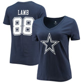 CeeDee Lamb Dallas Cowboys Women's Player Icon Name & Number V-Neck T-Shirt - Navy - Fanatics