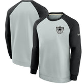 Las Vegas Raiders Historic Raglan Crew Performance Sweater - Silver/Black - Nike