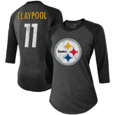 Chase Claypool Pittsburgh Steelers Women's Team Player Name & Number Tri-Blend Raglan 3/4-Sleeve T-Shirt - Black - Fanatics