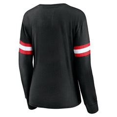 Fanatics Toronto Raptors Women's Block Party Chest Logo Striped Long Sleeve T-Shirt Black
