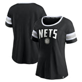 Fanatics Brooklyn Nets Women's Block Party Striped Sleeve T-Shirt Black/Heathered Gray