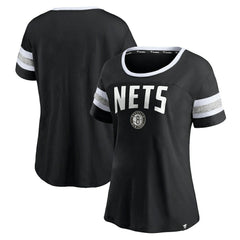 Fanatics Brooklyn Nets Women's Block Party Striped Sleeve T-Shirt Black/Heathered Gray