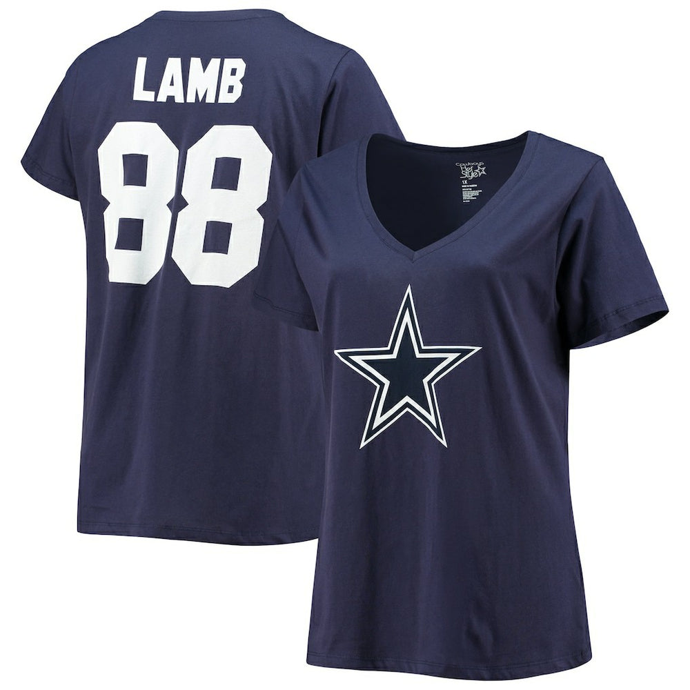 CeeDee Lamb Dallas Cowboys Women's Plus Size Name & Number V-Neck T-Shirt - Navy - Fanatics