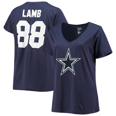CeeDee Lamb Dallas Cowboys Women's Plus Size Name & Number V-Neck T-Shirt - Navy - Fanatics