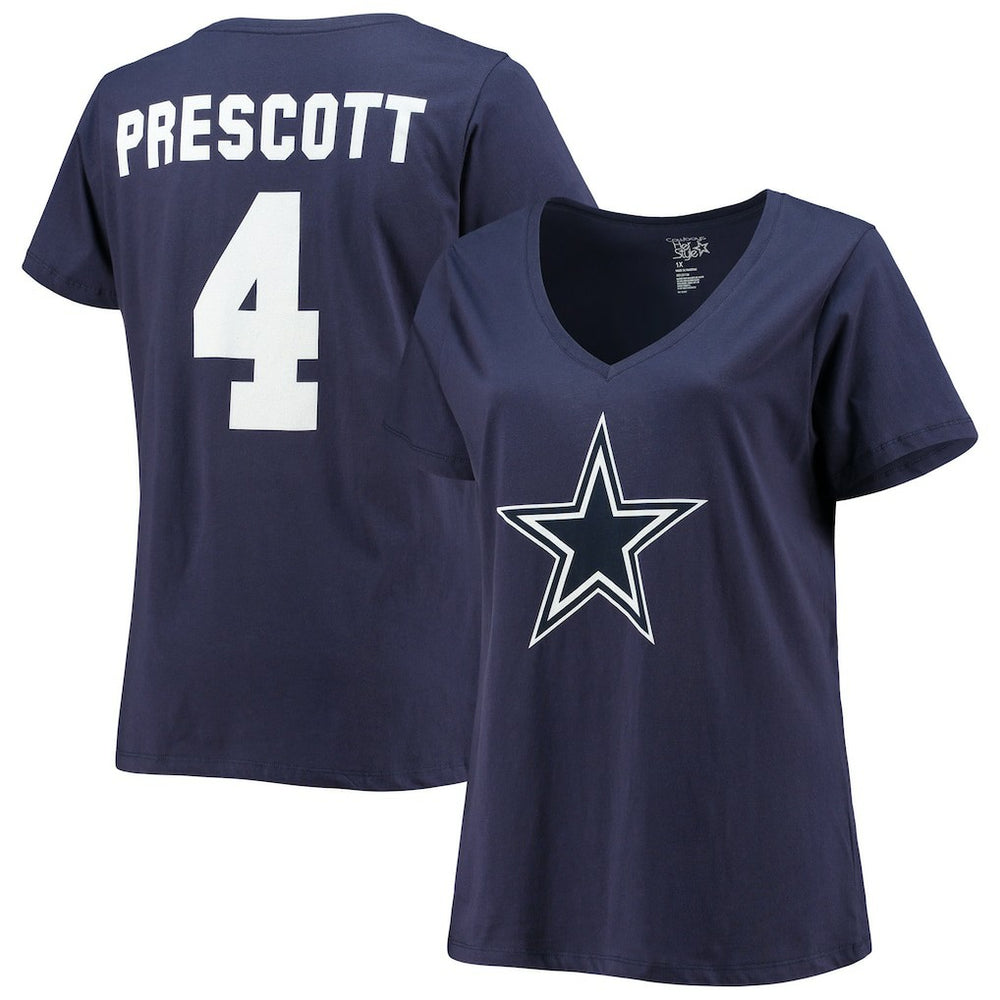 Dak Prescott Dallas Cowboys Women's Plus Size Fair Catch Name & Number V-Neck T-Shirt - Navy - NFL