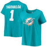 Tua Tagovailoa Miami Dolphins Women's Plus Size Fair Catch Name & Number Scoop Neck T-Shirt - Aqua - NFL