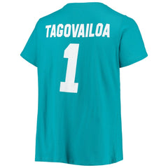 Tua Tagovailoa Miami Dolphins Women's Plus Size Fair Catch Name & Number Scoop Neck T-Shirt - Aqua - NFL