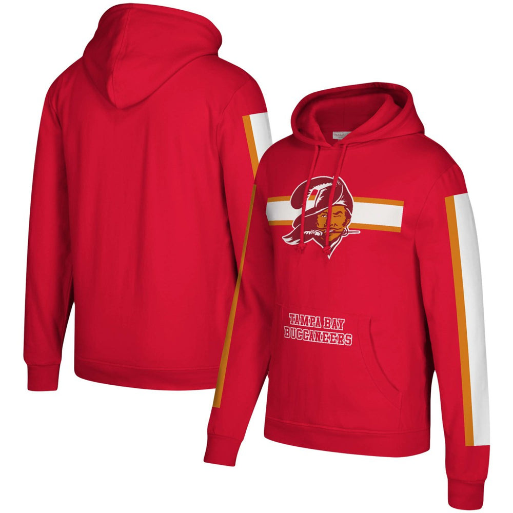 Tampa Bay Buccaneers Three Stripe Pullover Hoodie - Red - Mitchell & Ness