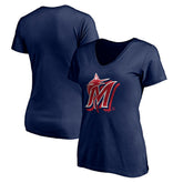 Miami Marlins Women's Red White and Team V-Neck T-Shirt Sale