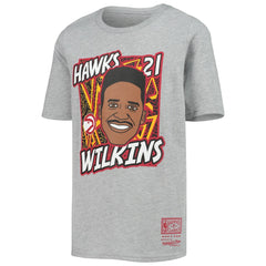 Mitchell & Ness Dominique Wilkins Atlanta Hawks Youth Hardwood Classics King of the Court Player T-Shirt Heathered Gray