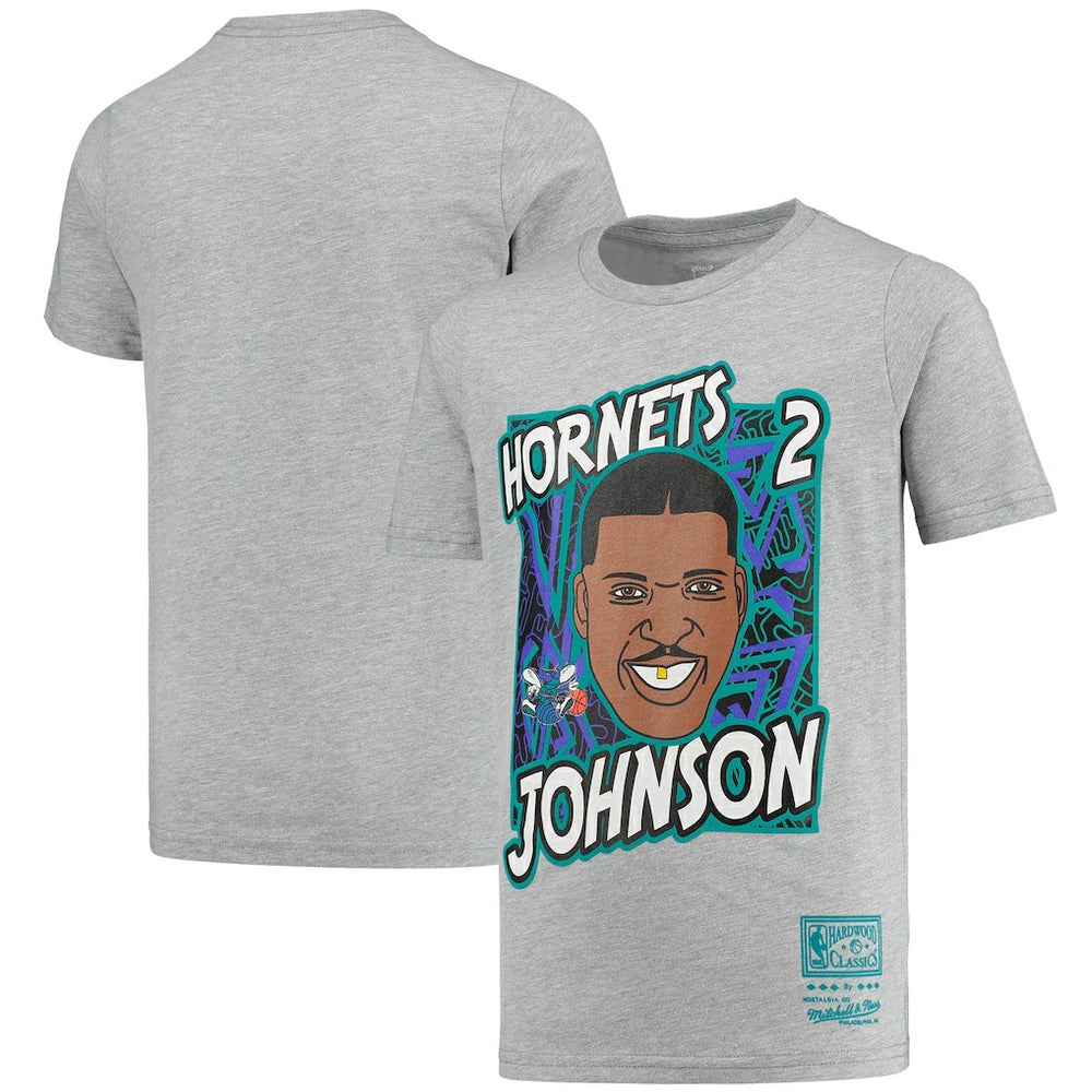 Mitchell & Ness Larry Johnson Charlotte Hornets Youth Hardwood Classics King of the Court Player T-Shirt Gray