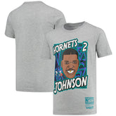 Mitchell & Ness Larry Johnson Charlotte Hornets Youth Hardwood Classics King of the Court Player T-Shirt Gray