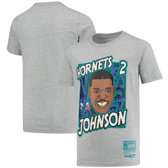 Mitchell & Ness Larry Johnson Charlotte Hornets Youth Hardwood Classics King of the Court Player T-Shirt Gray