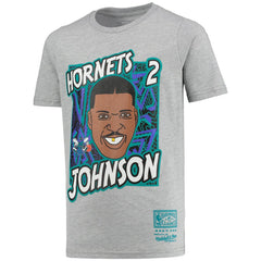 Mitchell & Ness Larry Johnson Charlotte Hornets Youth Hardwood Classics King of the Court Player T-Shirt Gray