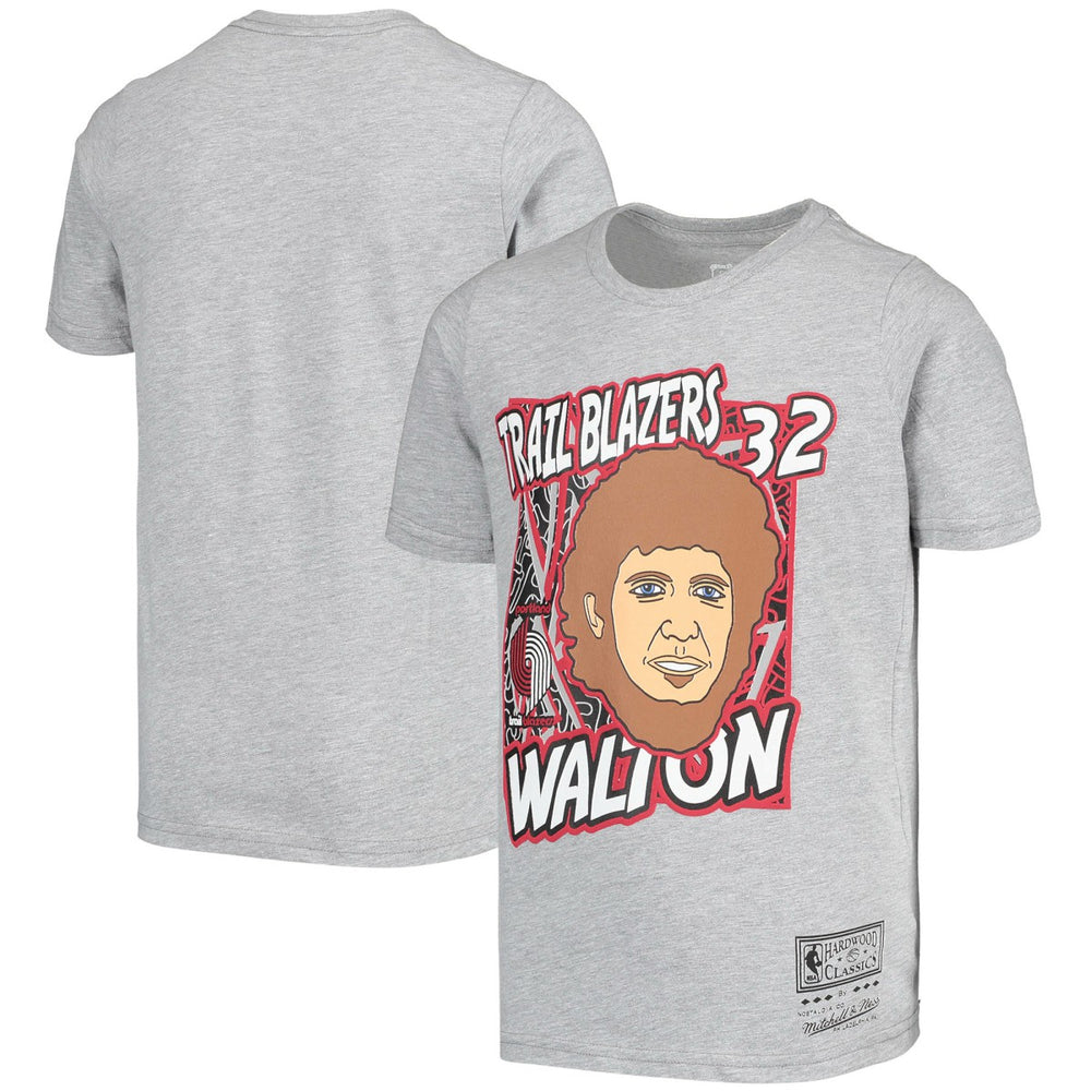 Mitchell & Ness Bill Walton Portland Trail Blazers Youth Hardwood Classics King of the Court Player T-Shirt Gray