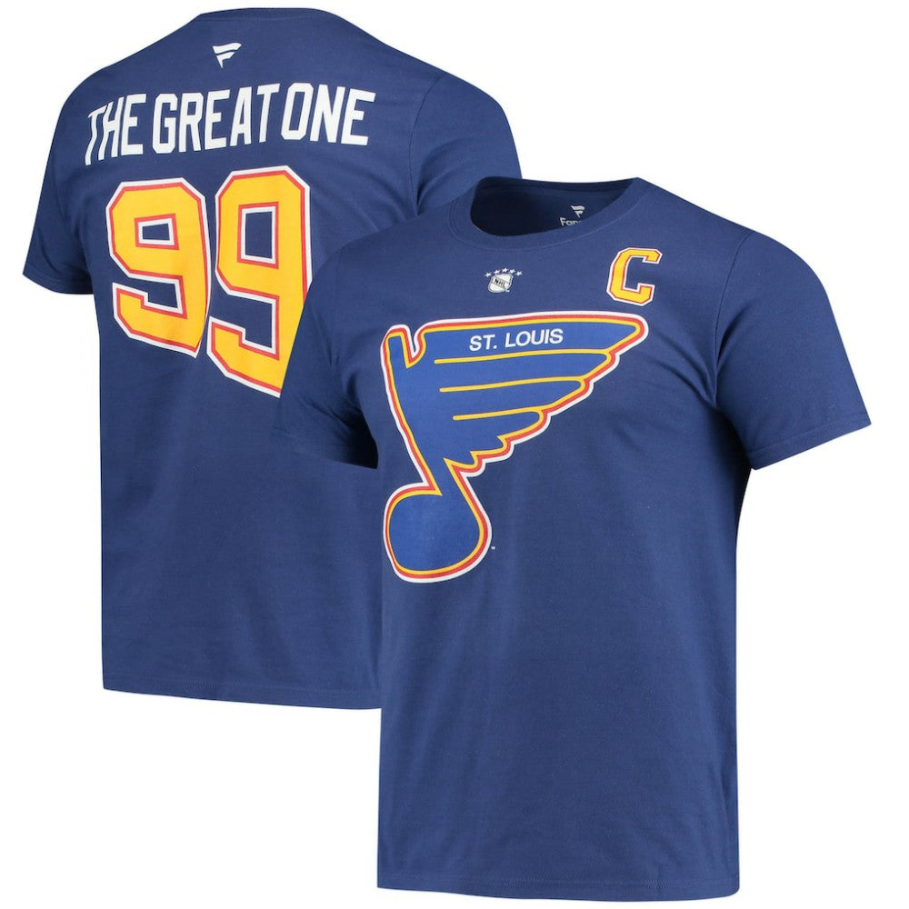 Wayne Gretzky St. Louis Blues Fanatics Authentic Stack Retired Player Nickname & Number T-Shirt - Blue | Fanatics Clearance
