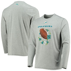 Miami Dolphins Sport Lei Pass Long Sleeve T-Shirt - Heathered Gray - Tommy Bahama