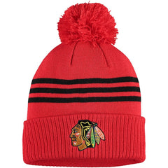 Chicago Blackhawks adidas Locker Room Three Stripe Cuffed Knit Hat with Pom - Navy | Adidas online