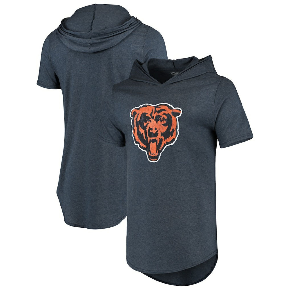 Chicago Bears Majestic Threads Primary Logo Tri-Blend Hoodie T-Shirt - Navy - NFL