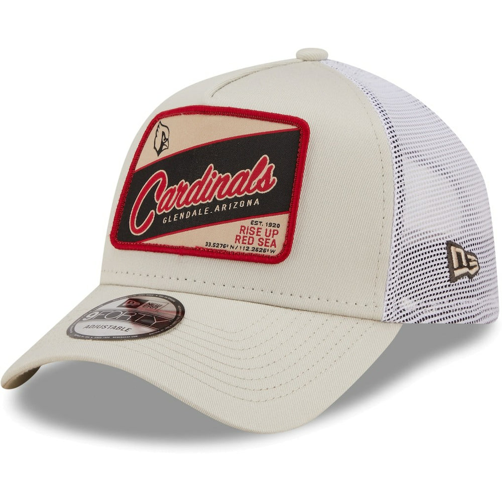 Arizona Cardinals New Era Happy Camper A-Frame Trucker 9FORTY Snapback Hat - Khaki/White - NFL