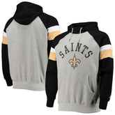 New Orleans Saints Starter Home Run Raglan Pullover Hoodie - Heathered Gray/Black - NFL