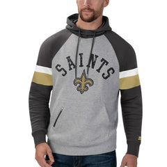 New Orleans Saints Starter Home Run Raglan Pullover Hoodie - Heathered Gray/Black - NFL