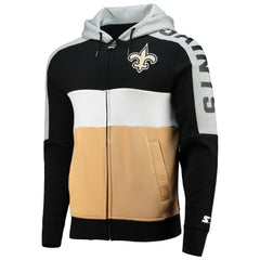 New Orleans Saints Starter Playoffs Color Block Full-Zip Hoodie - Black/Gold - NFL