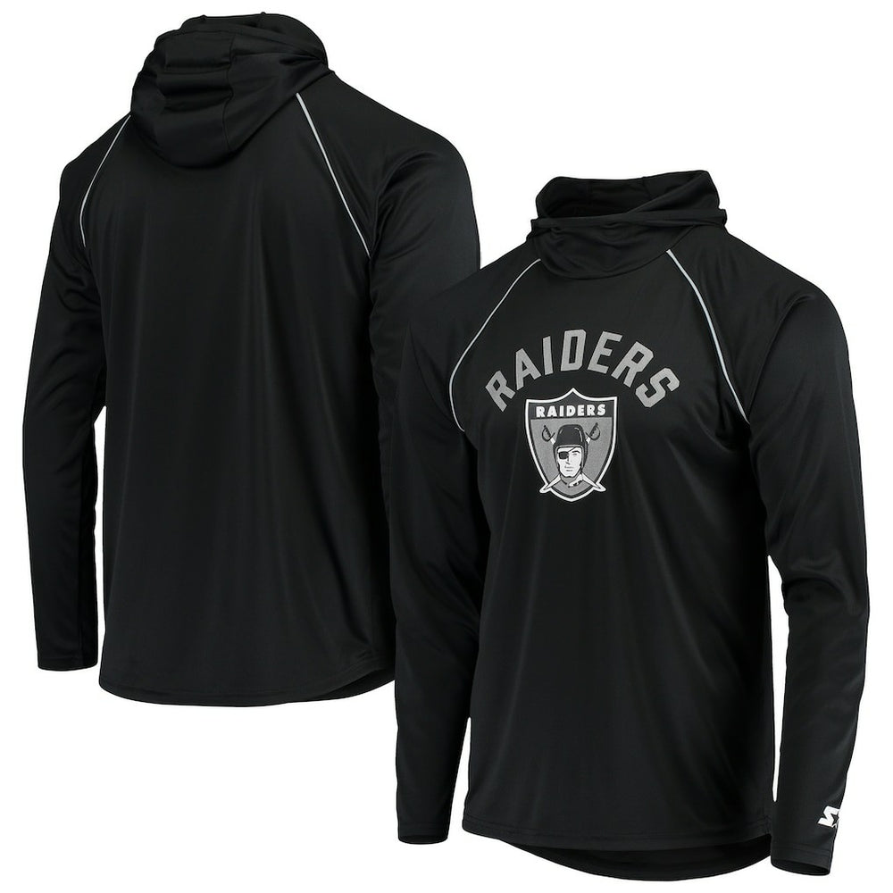 Las Vegas Raiders Starter Throwback Raglan Hoodie Long Sleeve T-Shirt - Black - NFL