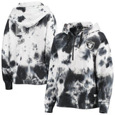 Las Vegas Raiders DKNY Sport Women's Dakota Oversized Tie-Dye Half-Zip Hoodie - White/Black - NFL