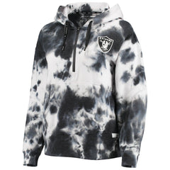 Las Vegas Raiders DKNY Sport Women's Dakota Oversized Tie-Dye Half-Zip Hoodie - White/Black - NFL