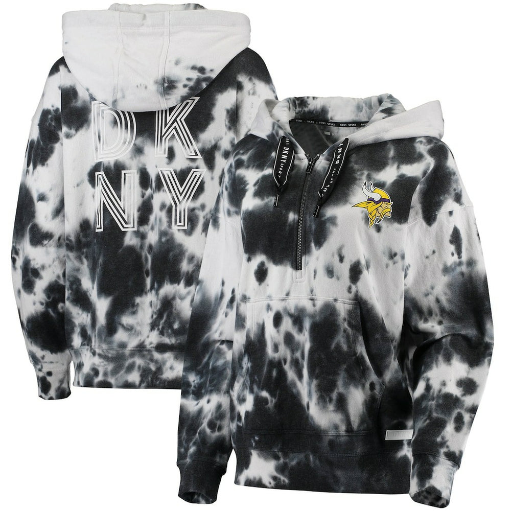Minnesota Vikings DKNY Sport Women's Dakota Oversized Tie-Dye Half-Zip Hoodie - White/Black - NFL