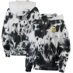 Minnesota Vikings DKNY Sport Women's Dakota Oversized Tie-Dye Half-Zip Hoodie - White/Black - NFL