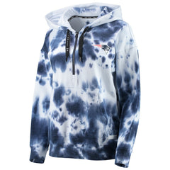 New England Patriots DKNY Sport Women's Dakota Oversized Tie-Dye Half-Zip Hoodie - White/Navy - NFL