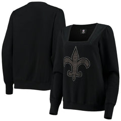 New Orleans Saints Cuce Women's Winners Square Neck Pullover Sweatshirt - Black - NFL